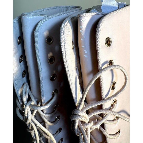 Fashion Nova Queen Of The Game Booties Beige Size 11 Lace-Up High Heel Boots - Picture 6 of 8